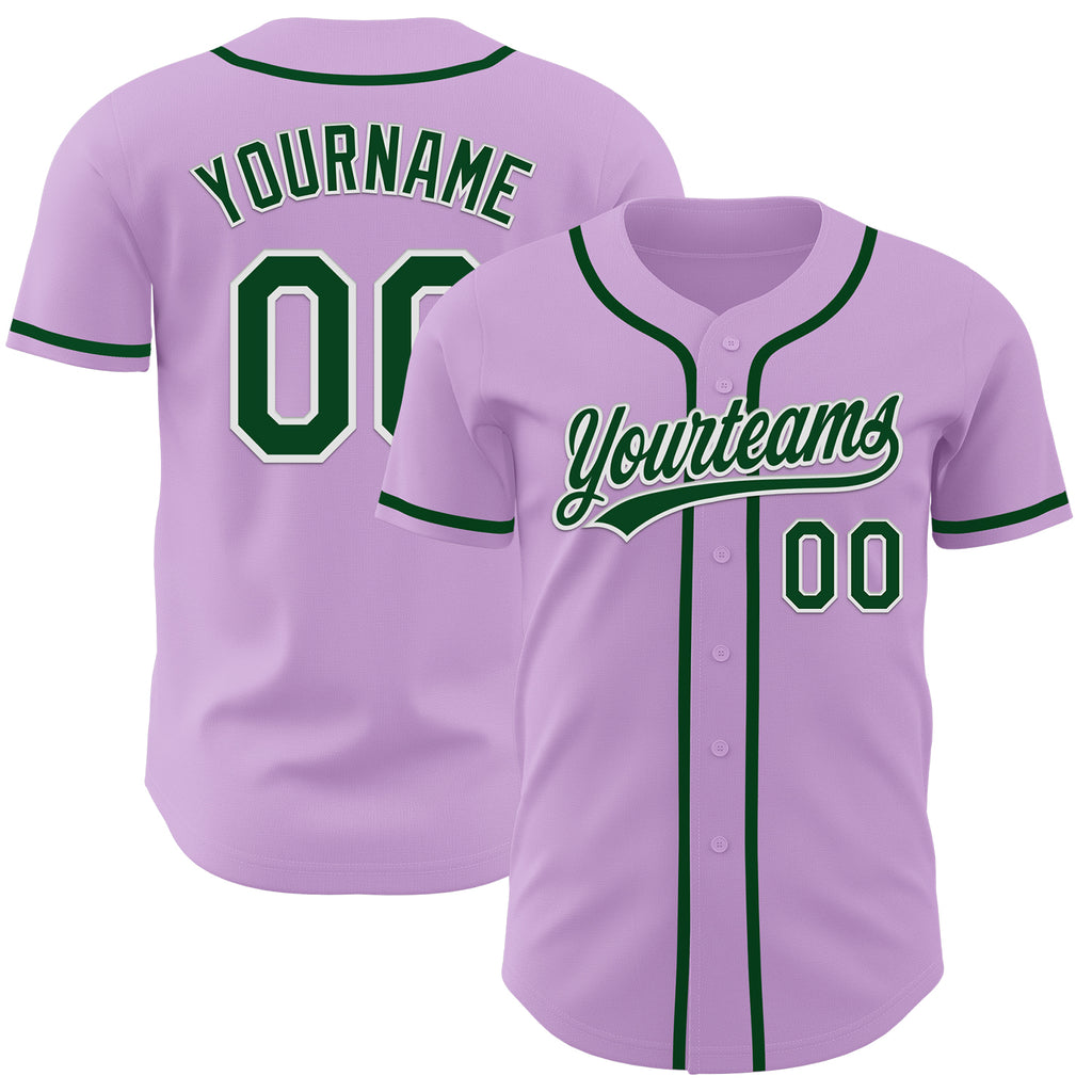 Custom Light Purple Green-White Authentic Baseball Jersey