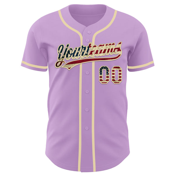 Custom Light Purple Vintage USA Flag-Cream Authentic Baseball Jersey