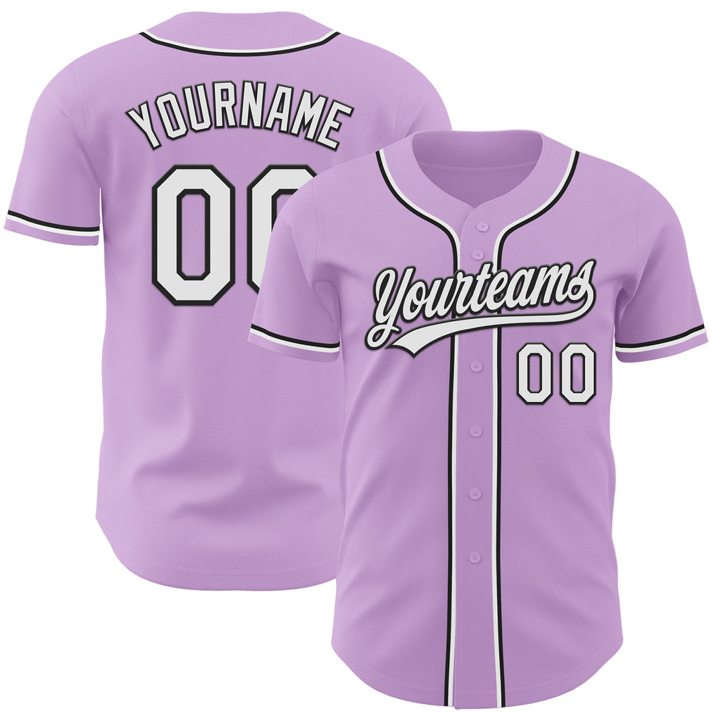 Custom Light Purple White-Black Authentic Baseball Jersey