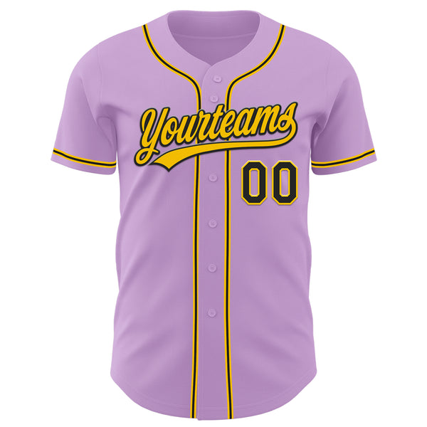 Custom Light Purple Black-Yellow Authentic Baseball Jersey