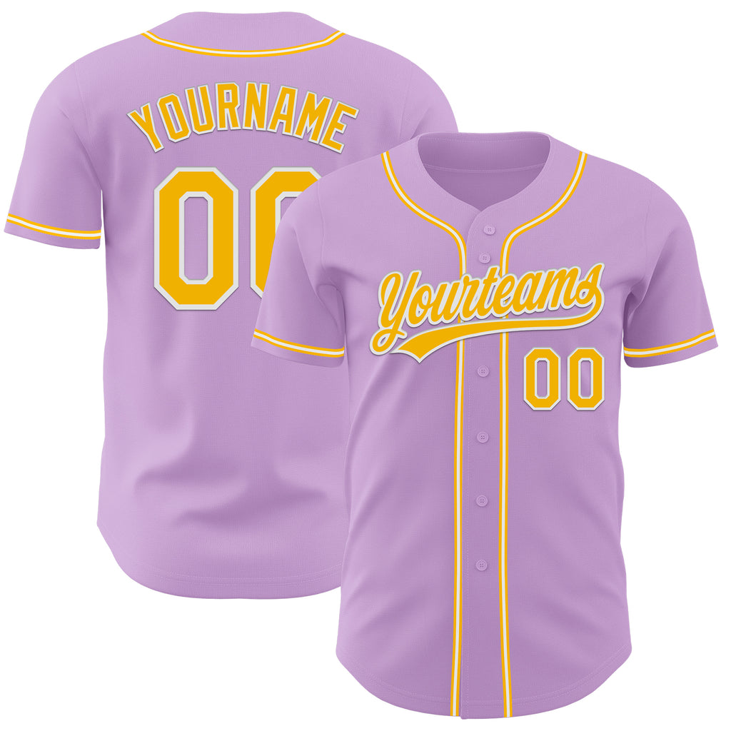 Custom Light Purple Gold-White Authentic Baseball Jersey