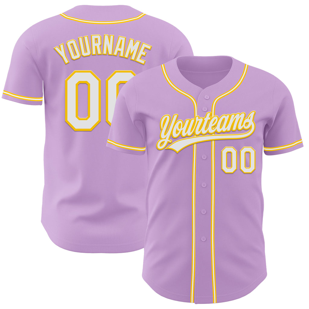 Custom Light Purple White-Yellow Authentic Baseball Jersey