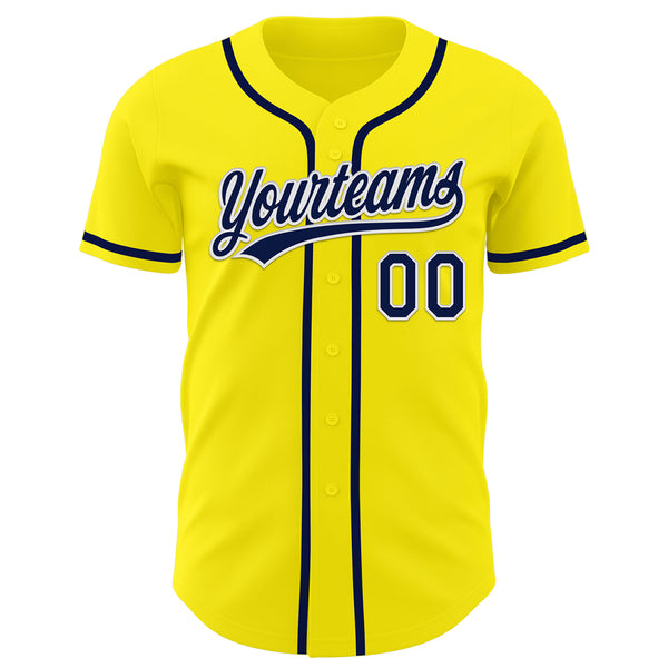 Custom Light Yellow Navy-White Authentic Baseball Jersey