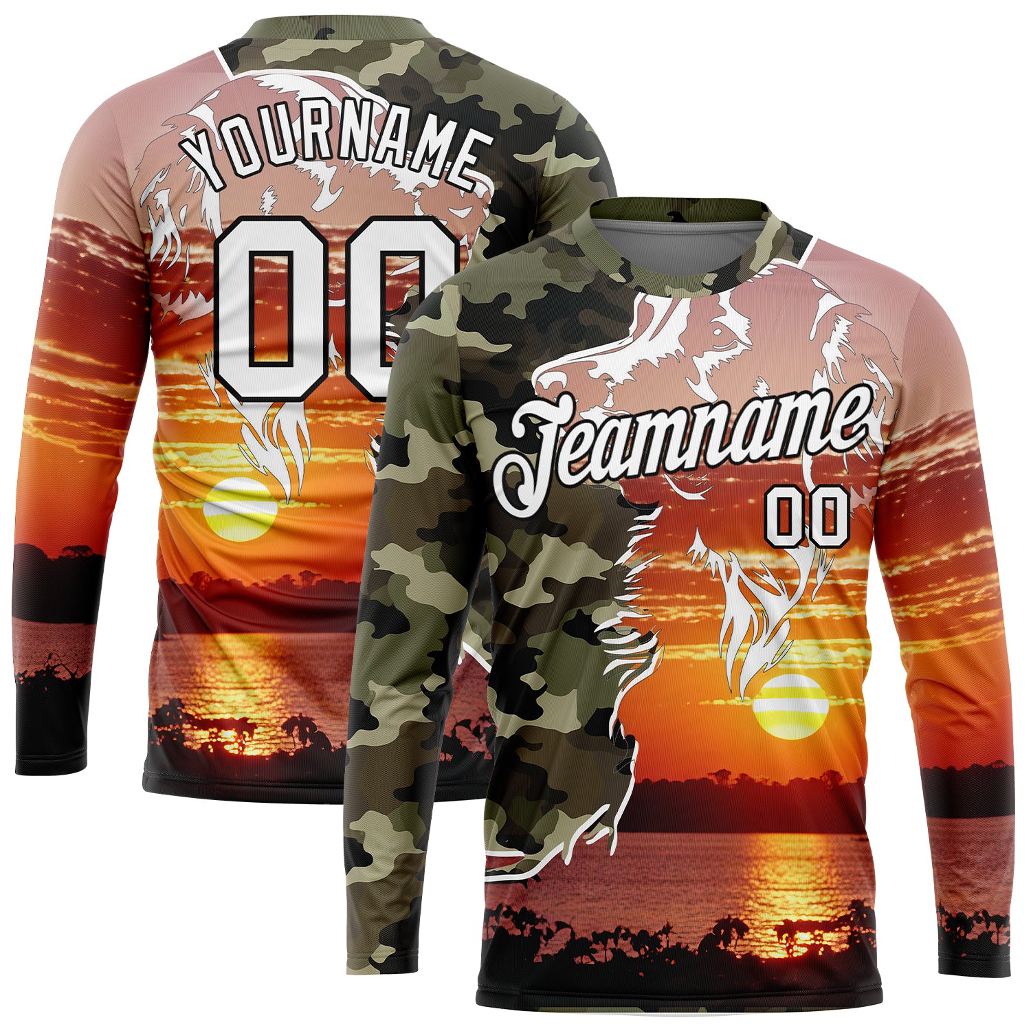 Custom Camo White-Black 3D Animal Dog Hunting Long Sleeve Performance T-Shirt