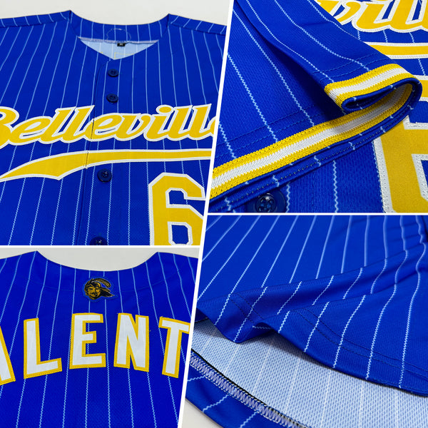 Custom Royal White Pinstripe Gold-White Authentic Baseball Jersey