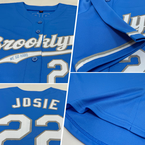 Custom Light Blue White-Gray Authentic Baseball Jersey