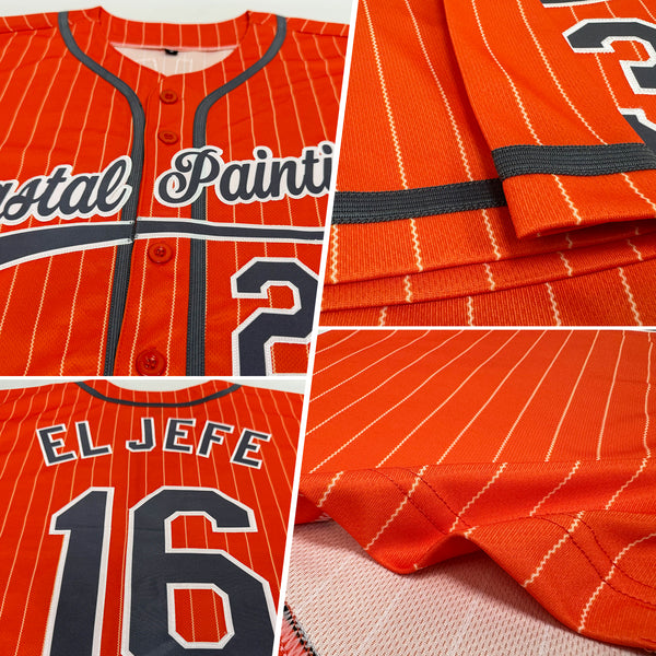 Custom Orange White Pinstripe Steel Gray Authentic Baseball Jersey