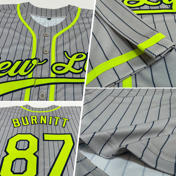 Custom Gray Navy Pinstripe Neon Green Authentic Baseball Jersey