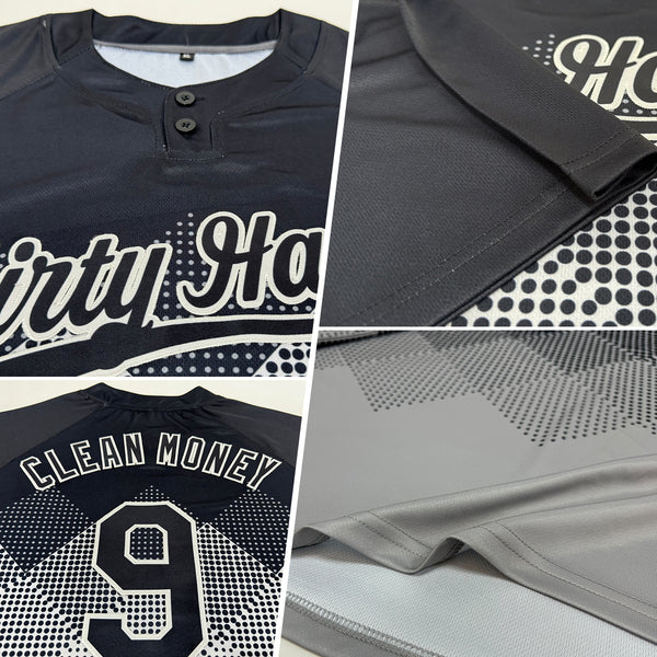 Custom Black Gray 3D Pattern Gradient Square Shapes Two-Button Unisex Softball Jersey