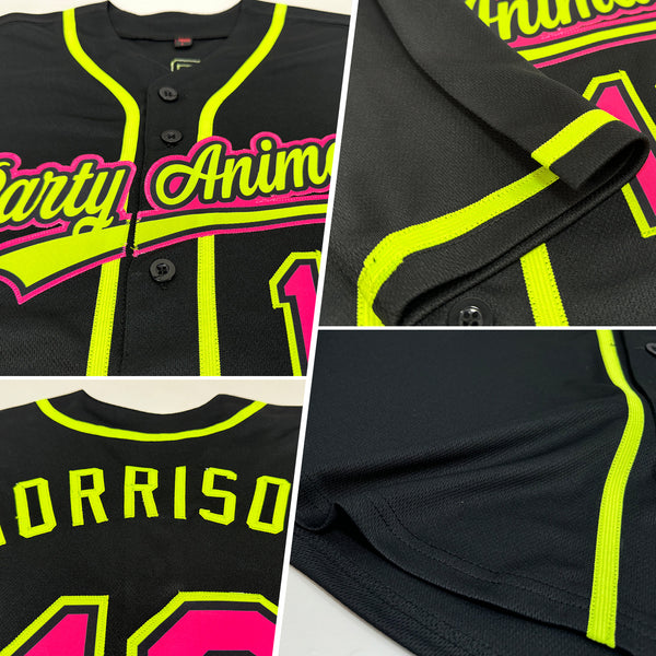 Custom Black Hot Pink-Neon Green Authentic Baseball Jersey