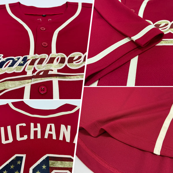 Custom Crimson Vintage USA Flag-Cream Authentic Baseball Jersey