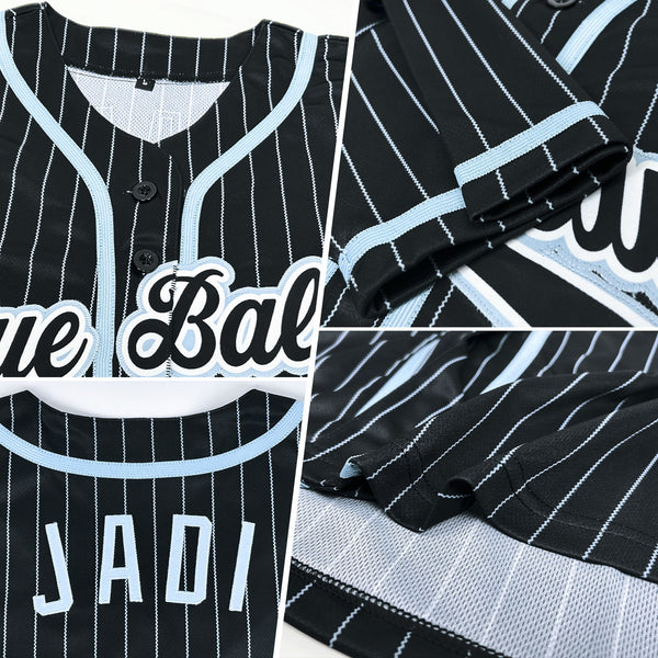 Custom Black Light Blue Pinstripe Black-White Authentic Baseball Jersey