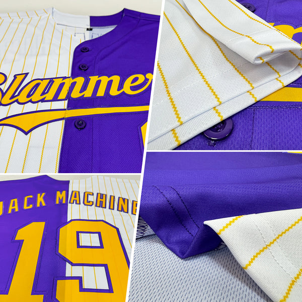 Custom Purple White-Gold Pinstripe Authentic Split Fashion Baseball Jersey