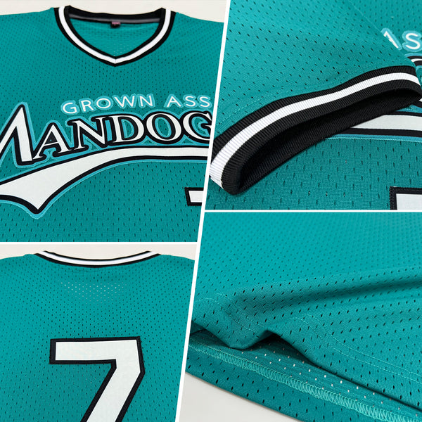 Custom Teal White-Black Authentic Throwback Baseball Jersey