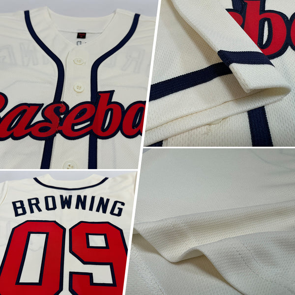 Custom Cream Red-Navy Authentic Baseball Jersey