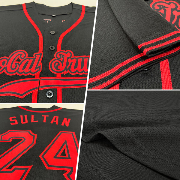 Custom Black Red Authentic Softball Jersey