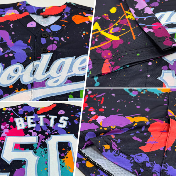 Custom Splashes Graffiti Pattern White-Light Blue 3D Authentic Softball Jersey