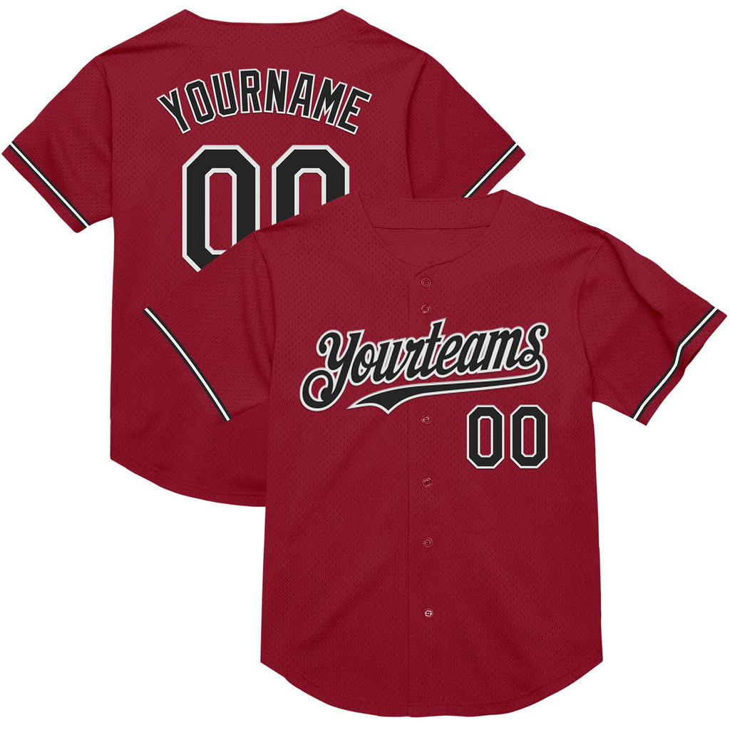 Custom Maroon Black-White Mesh Authentic Throwback Baseball Jersey