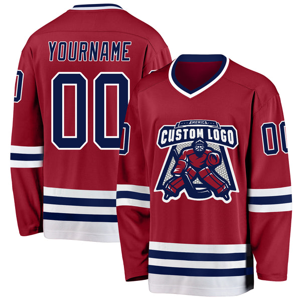 Custom Maroon Navy-White Hockey Jersey