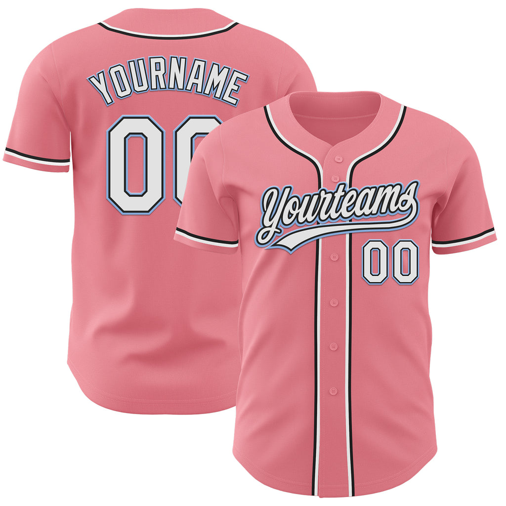 Custom Medium Pink Black-Light Blue Authentic Baseball Jersey