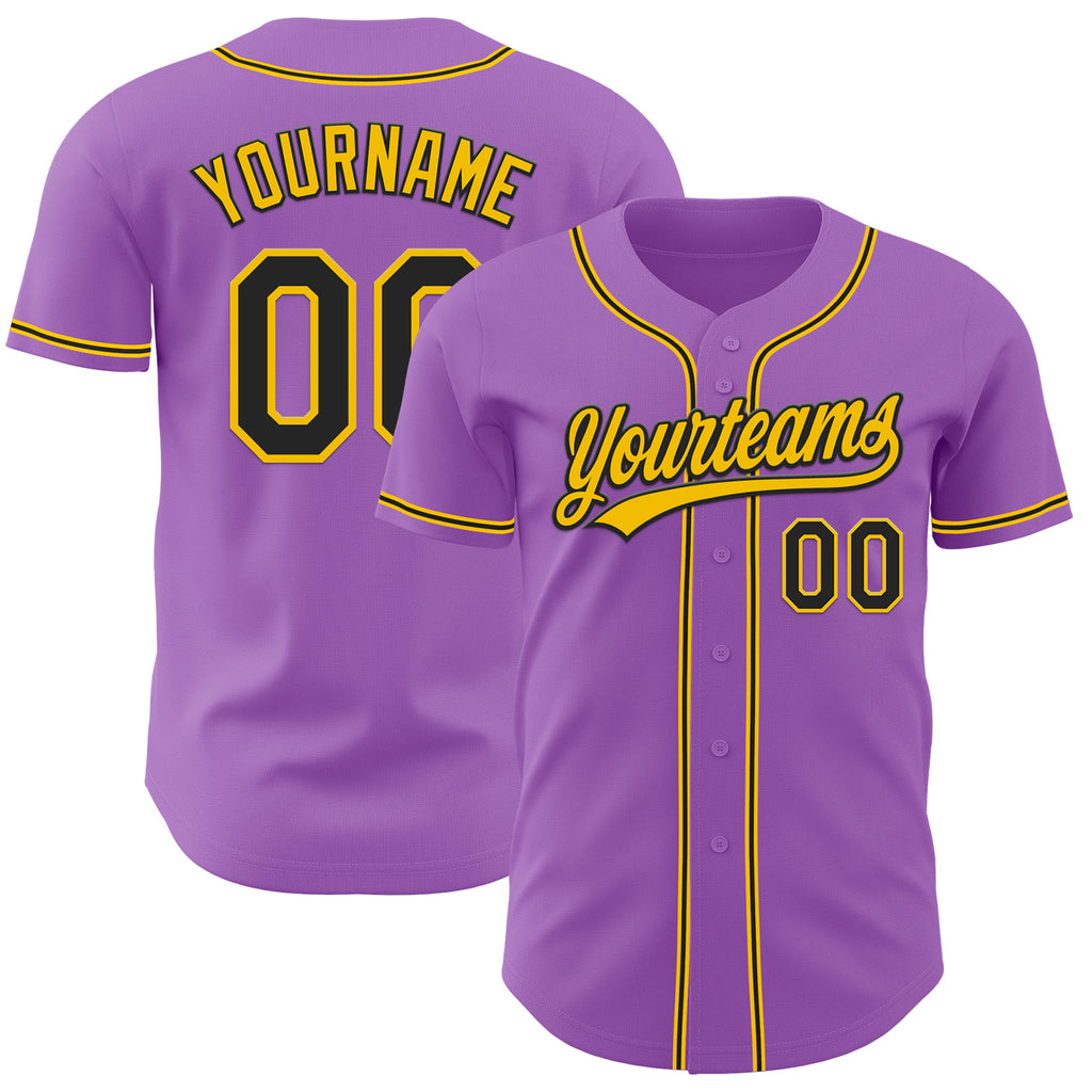 Custom Medium Purple Black-Yellow Authentic Baseball Jersey