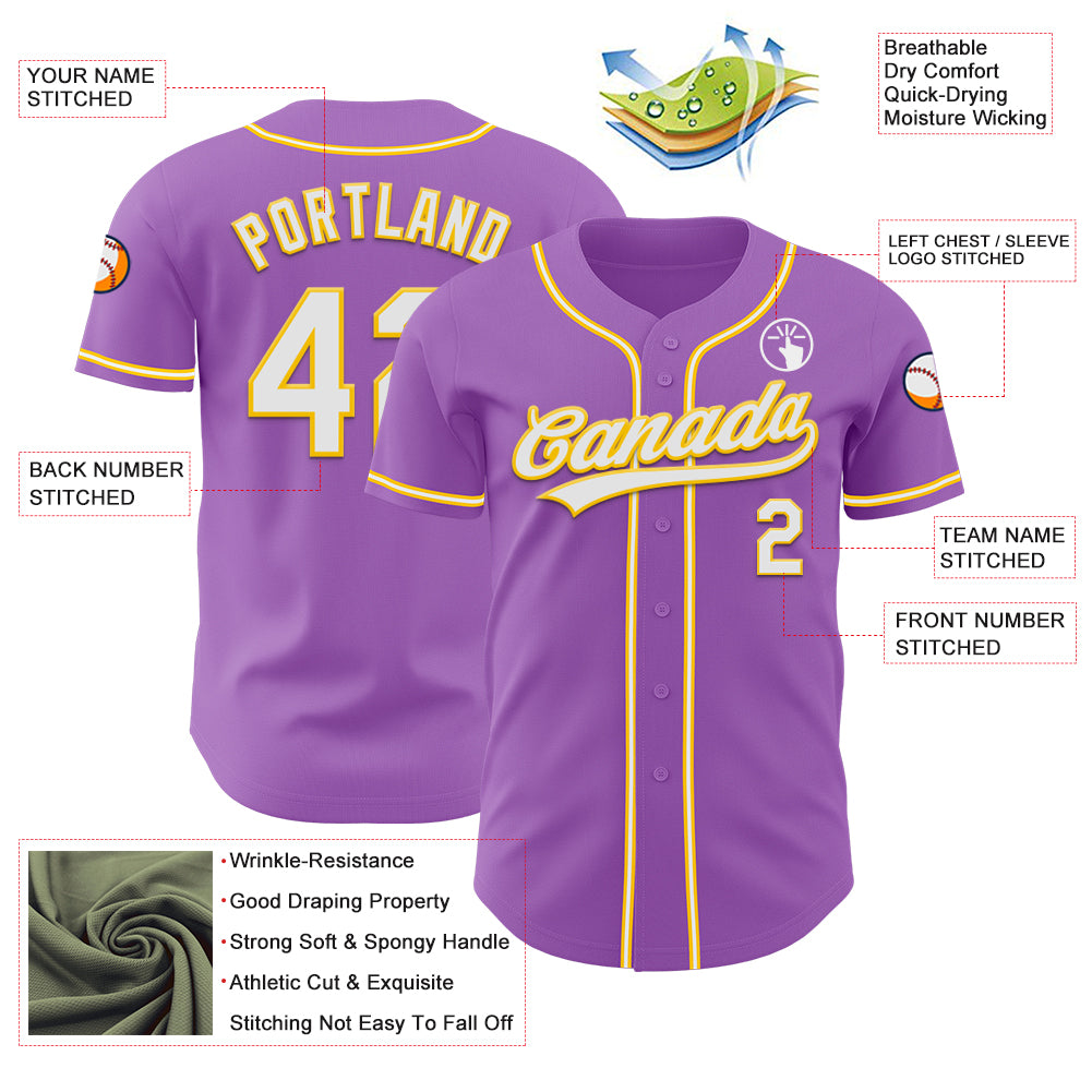 Custom Medium Purple White-Yellow Authentic Baseball Jersey Free ...