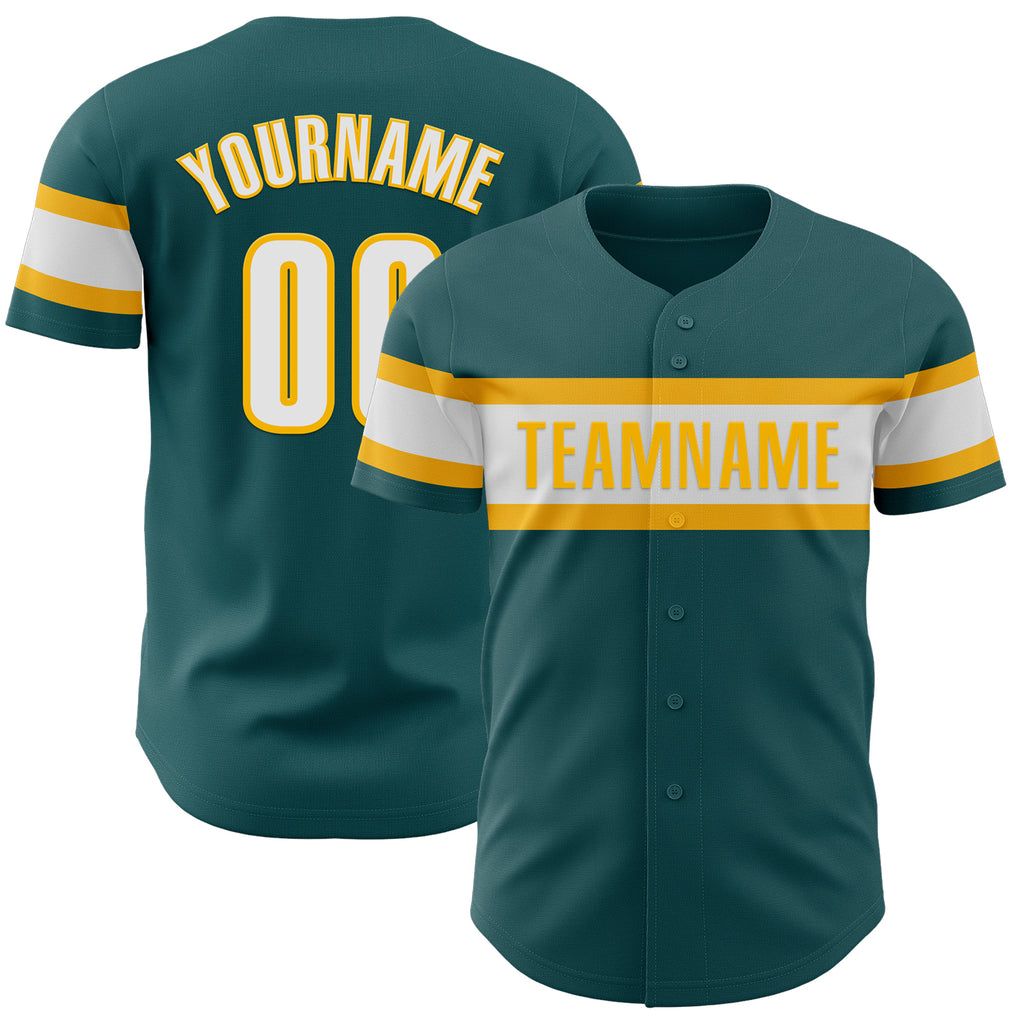 Custom Midnight Green White-Gold Authentic Baseball Jersey