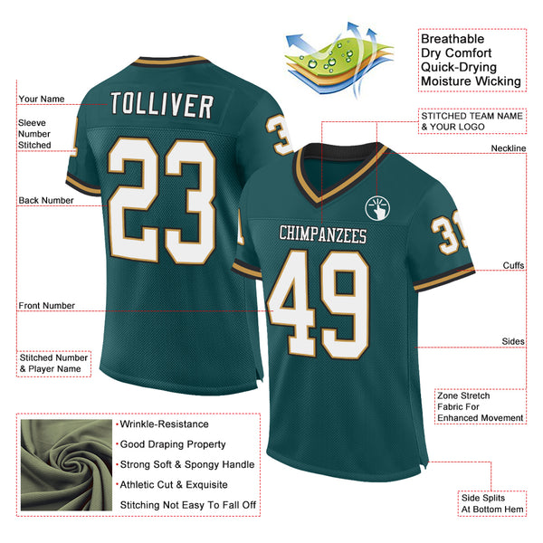 Custom Midnight Green Old Gold-Black Mesh Authentic Throwback Football Jersey