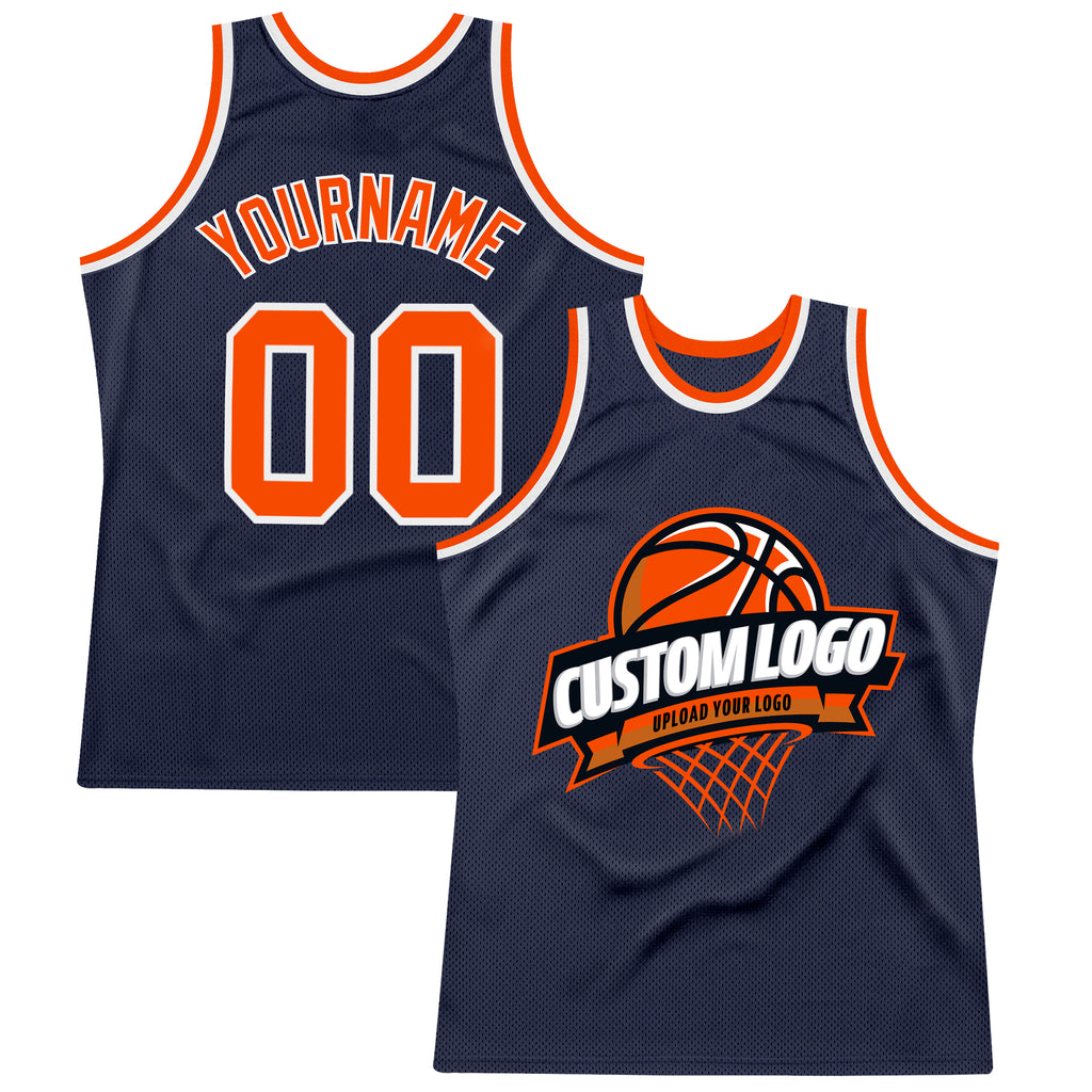 Custom White Black-Orange Authentic Split Fashion Basketball