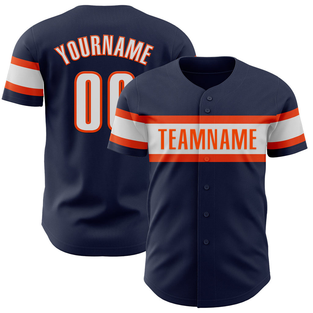 Custom Navy White-Orange Authentic Baseball Jersey