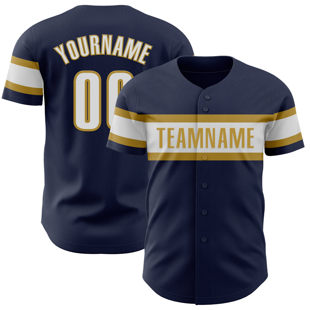 Custom Navy White-Old Gold Authentic Baseball Jersey