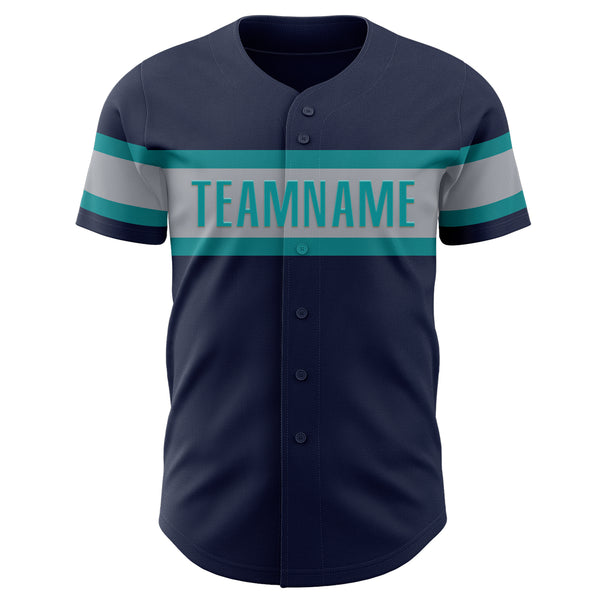 Custom Navy Gray-Teal Authentic Baseball Jersey