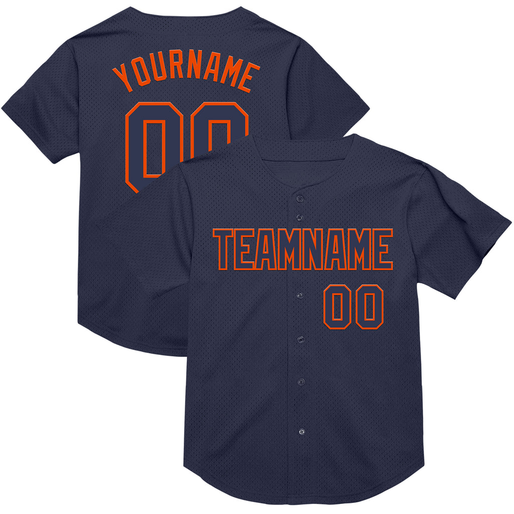 Custom Navy Orange Mesh Authentic Throwback Baseball Jersey