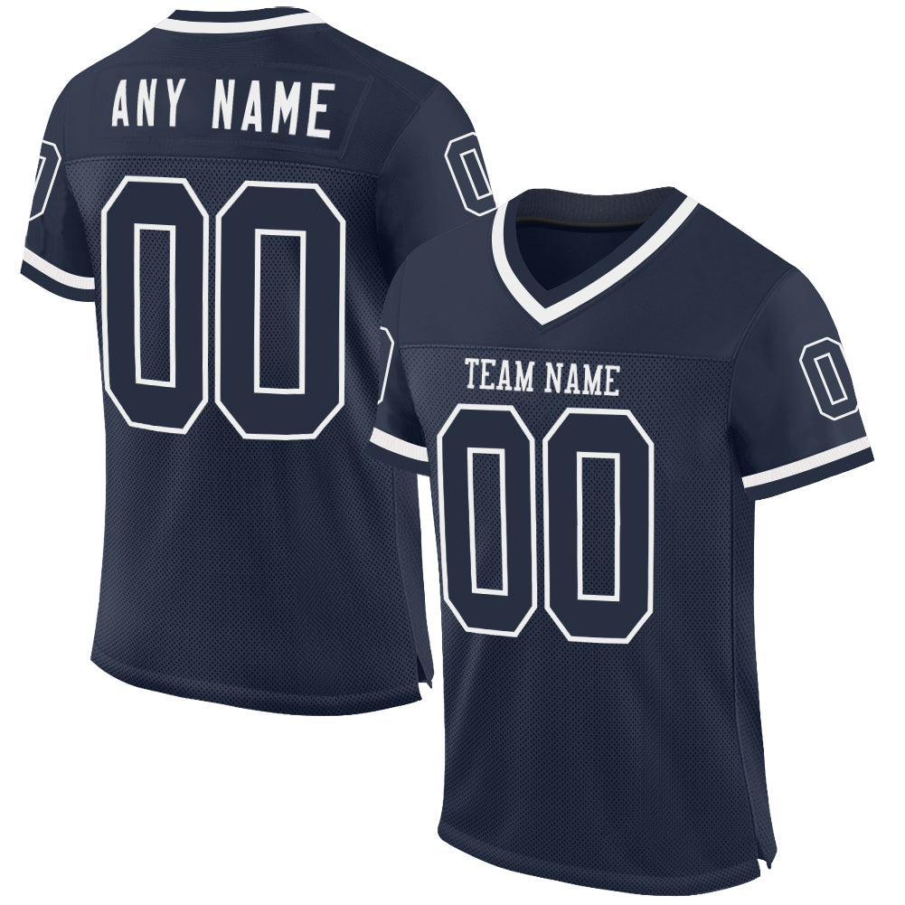 Custom Navy White Mesh Authentic Throwback Football Jersey