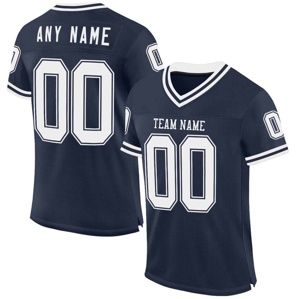 Custom Navy White Mesh Authentic Throwback Football Jersey