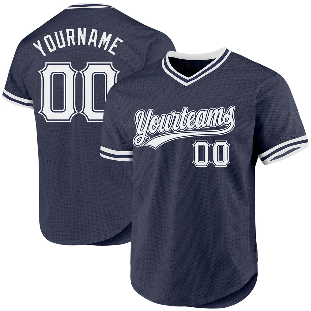 Custom Navy White Authentic Throwback Baseball Jersey