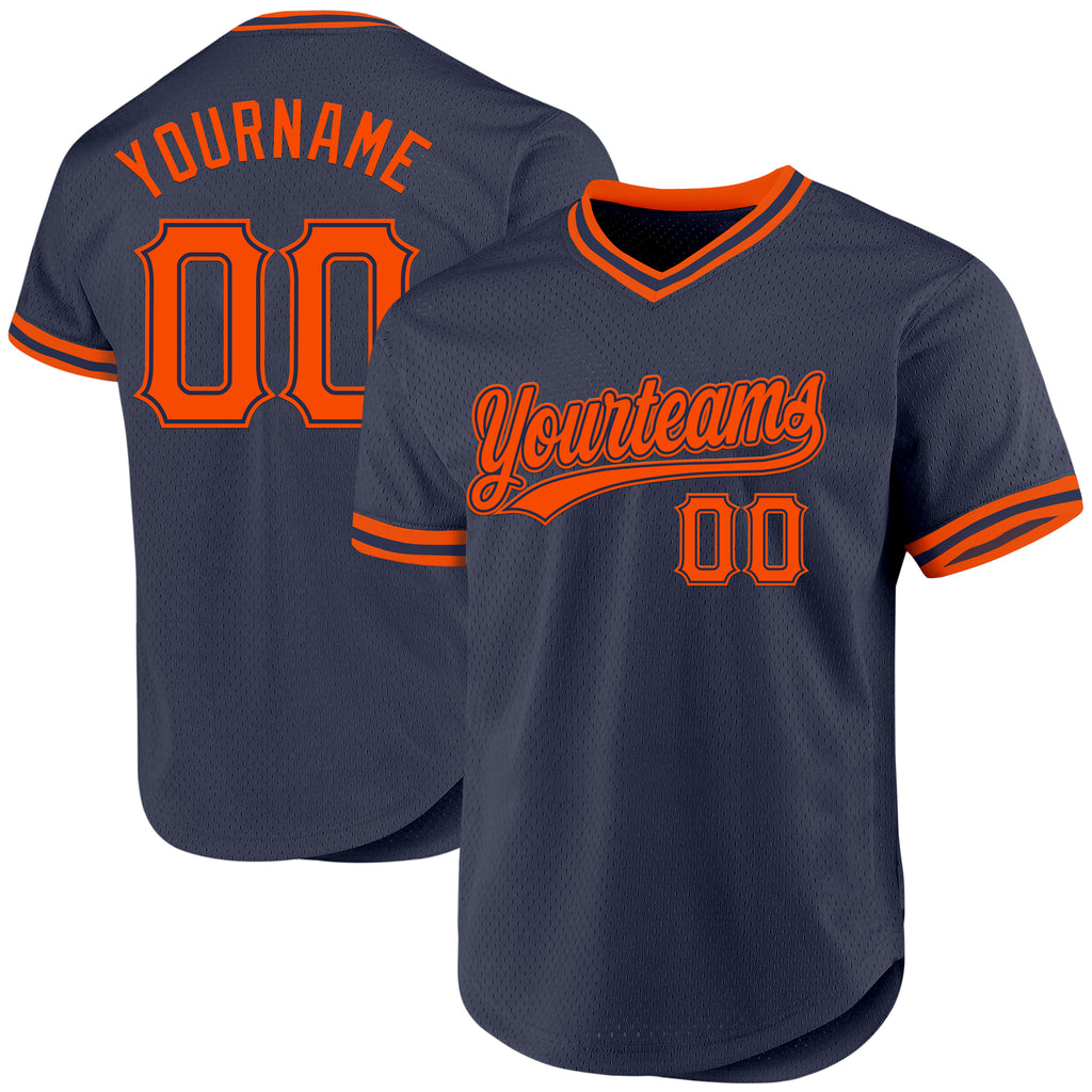 Custom Navy Orange Authentic Throwback Baseball Jersey