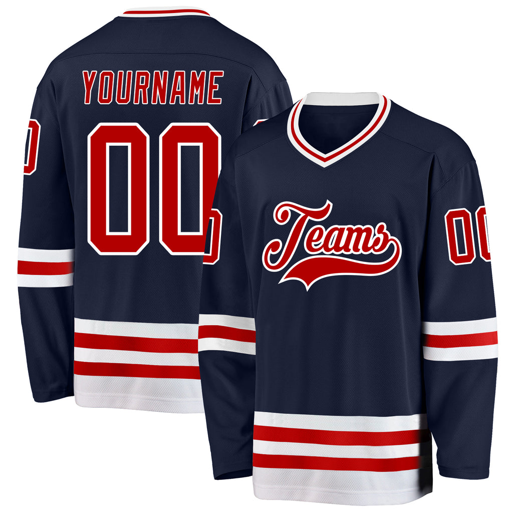 Custom Navy Red-White Hockey Jersey