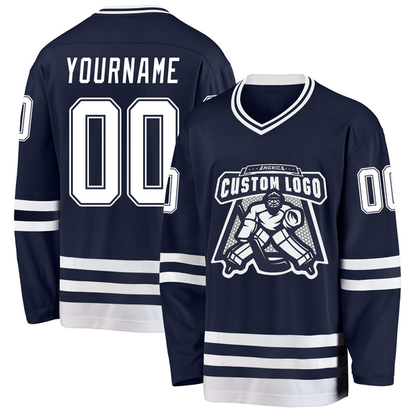 Custom Navy White Hockey Jersey