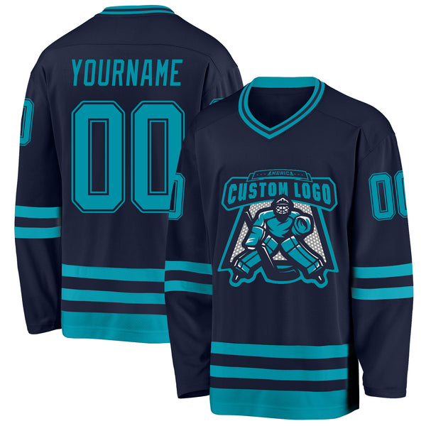 Custom Navy Teal Hockey Jersey