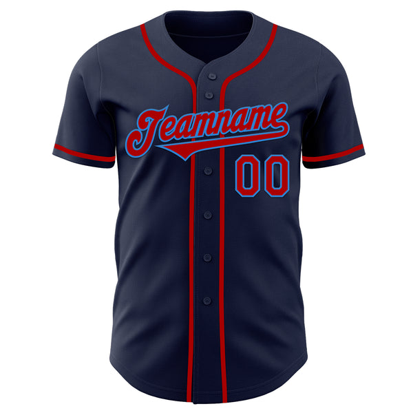 Custom Navy Red-Powder Blue Authentic Baseball Jersey