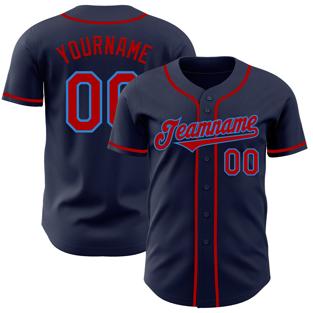 Custom Navy Red-Powder Blue Authentic Baseball Jersey