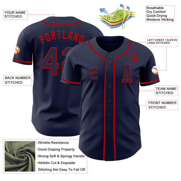 Custom Navy Red Authentic Baseball Jersey