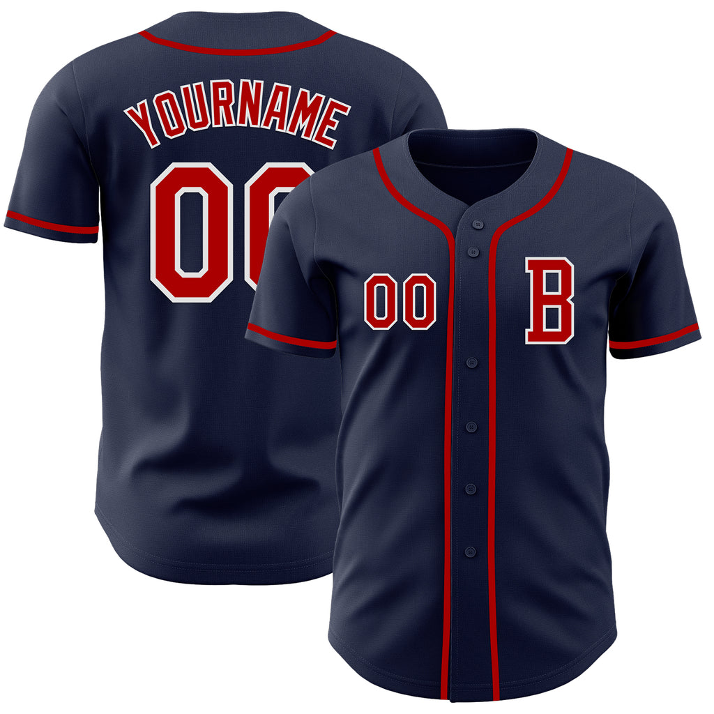 Custom Navy Red-White Authentic Baseball Jersey