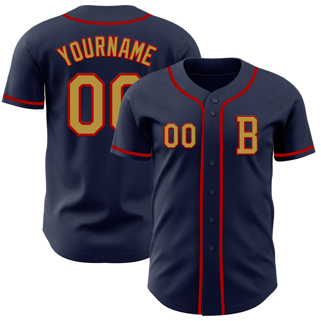 Custom Navy Old Gold-Red Authentic Baseball Jersey