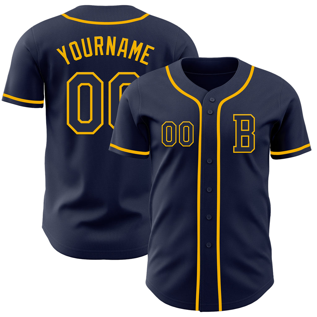 Custom Navy Gold Authentic Baseball Jersey