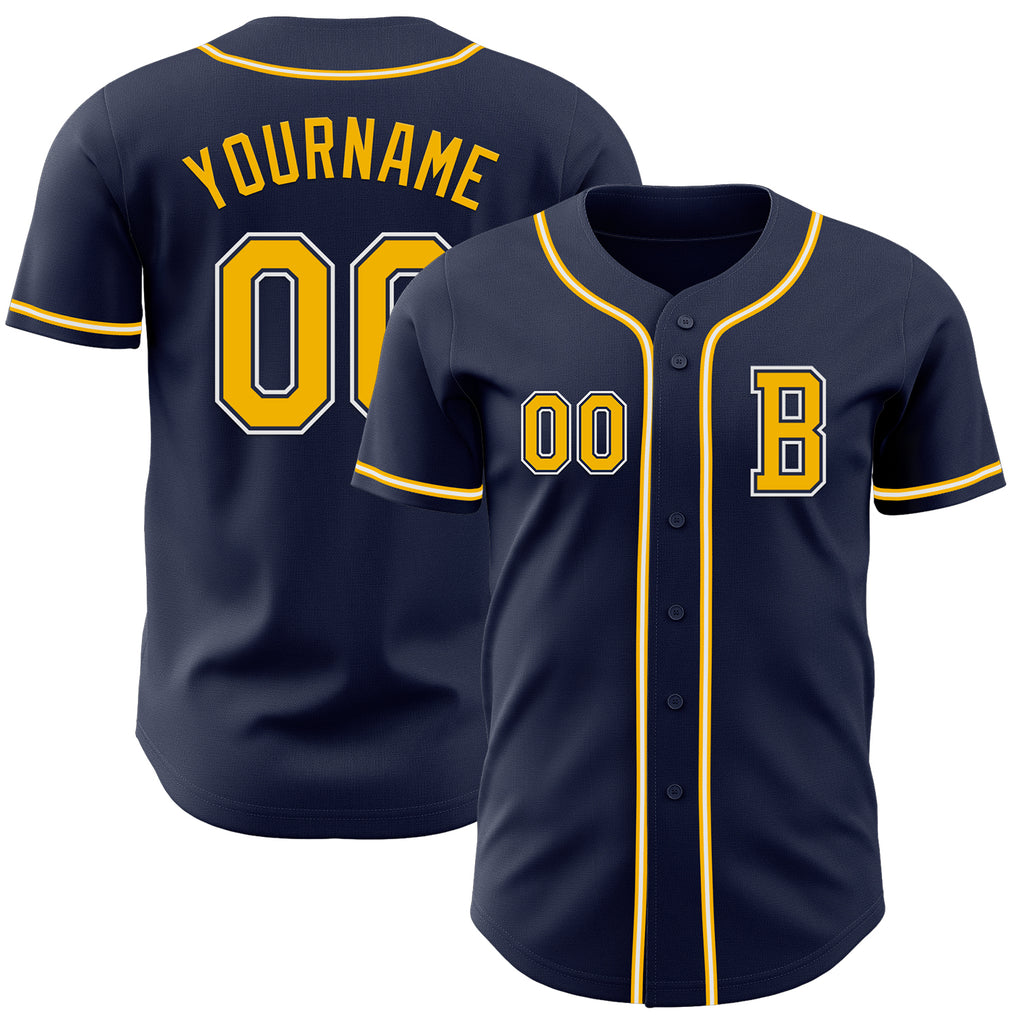 Custom Navy Gold-White Authentic Baseball Jersey