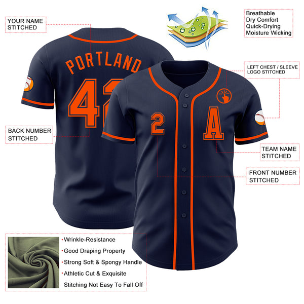 Custom Navy Orange Authentic Baseball Jersey