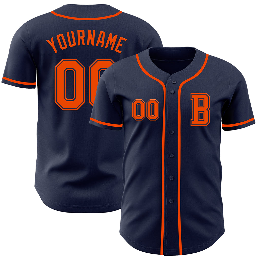 Custom Navy Orange Authentic Baseball Jersey