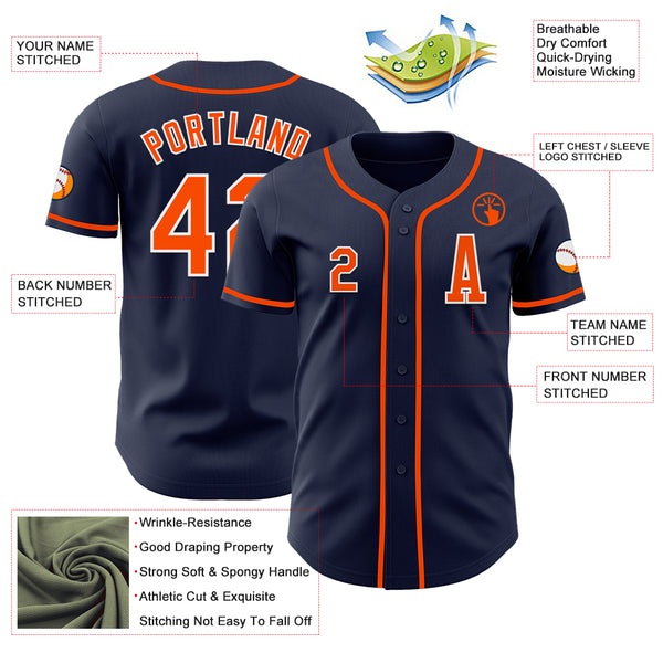 Custom Navy Orange-White Authentic Baseball Jersey